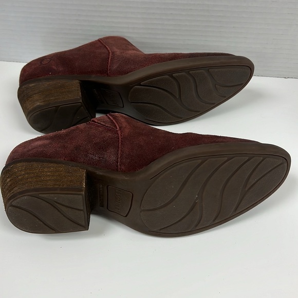 Born Starr Cherry Brown Distressed Leatger Heeled Slip On Booties Size 6.5 - Picture 7 of 8